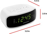 digital clock radio with dual alarms showing time 12:45, featuring clear display and easy-to-use buttons.