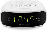 digital clock radio with dual alarms displaying time 12:45, featuring dual alarms and sleep functions.