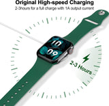 USB-C magnetic fast charger for Apple Watch with fast charging illustration and time indicator.