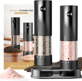 Electric salt and pepper grinder set, rechargeable automatic grinders for easy seasoning.
