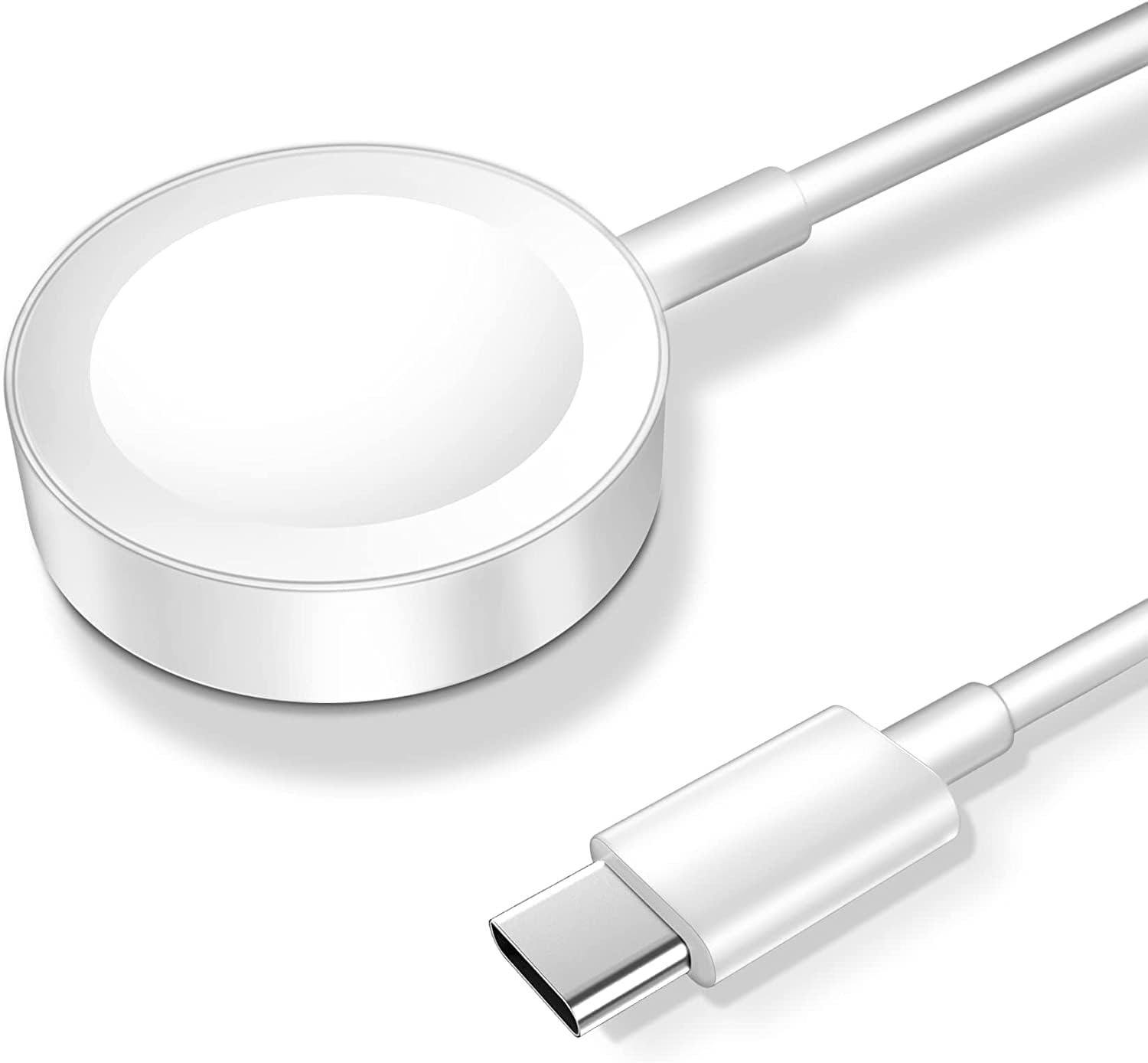 USB-C magnetic fast charger for Apple Watch with a circular magnetic charging pad and USB-C connector.