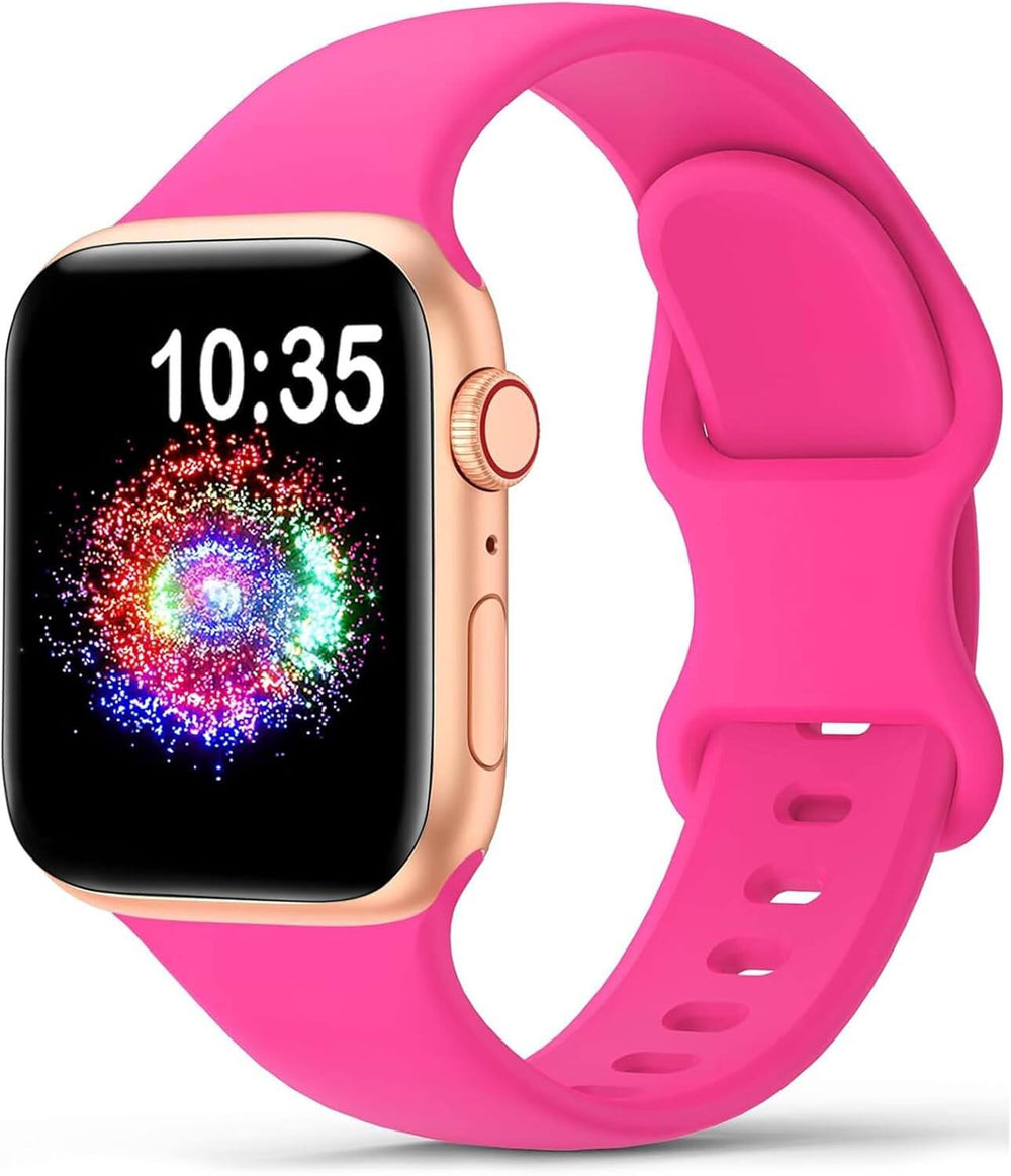 durable sport band for Apple Watch in vibrant pink soft silicone, perfect for active lifestyles.