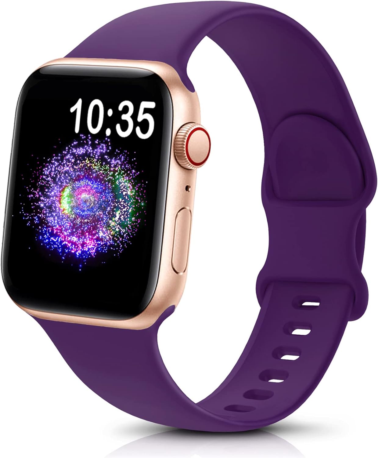 durable sport band for Apple Watch in purple soft silicone, showcasing its stylish design and vibrant color.