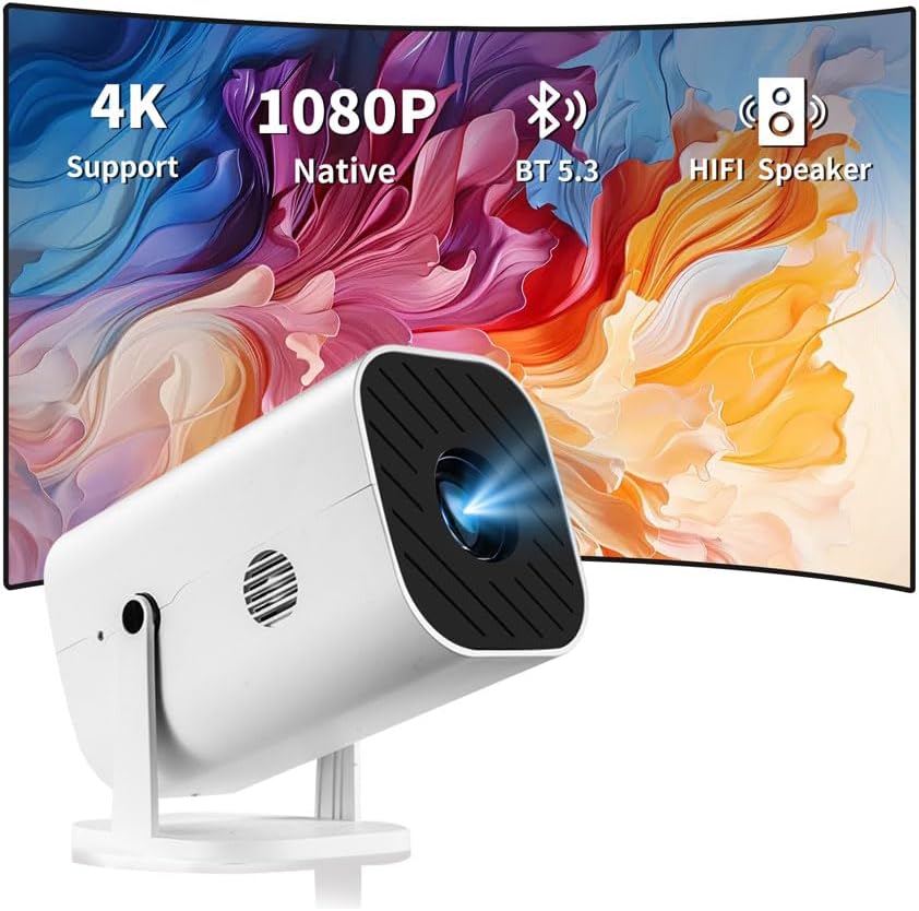 smart 1080P projector with built-in apps displayed alongside colorful screen features.