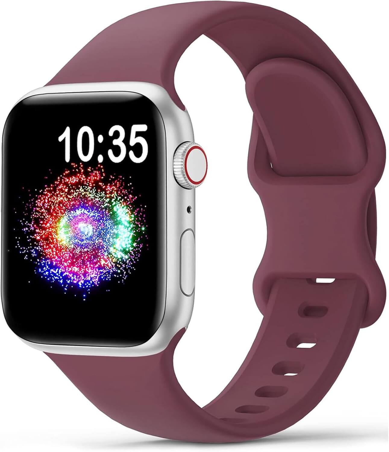 durable sport band for Apple Watch in soft silicone, showcasing a stylish design on a smartwatch.