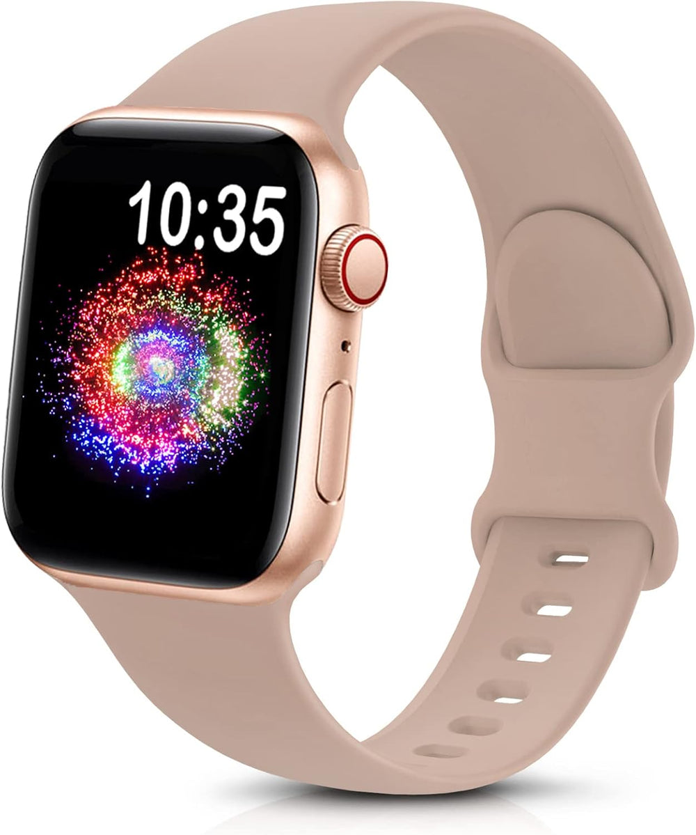 durable sport band for Apple Watch in soft silicone, featured on a smartwatch with colorful display