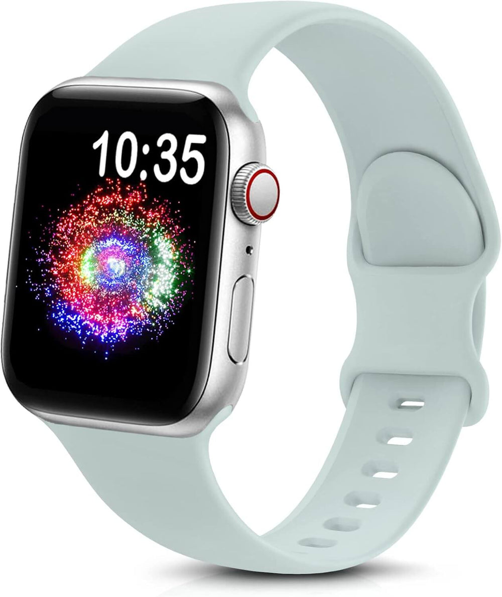 durable sport band for Apple Watch in soft silicone with a light blue color on smartwatch