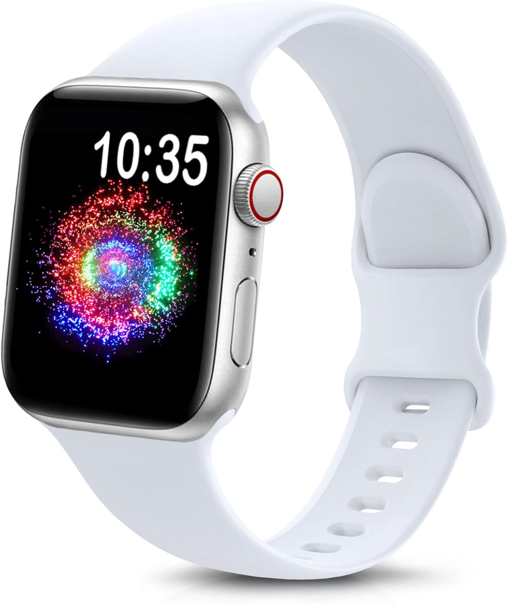 durable sport band for Apple Watch | Soft Silicone in white color on a stylish Apple Watch.