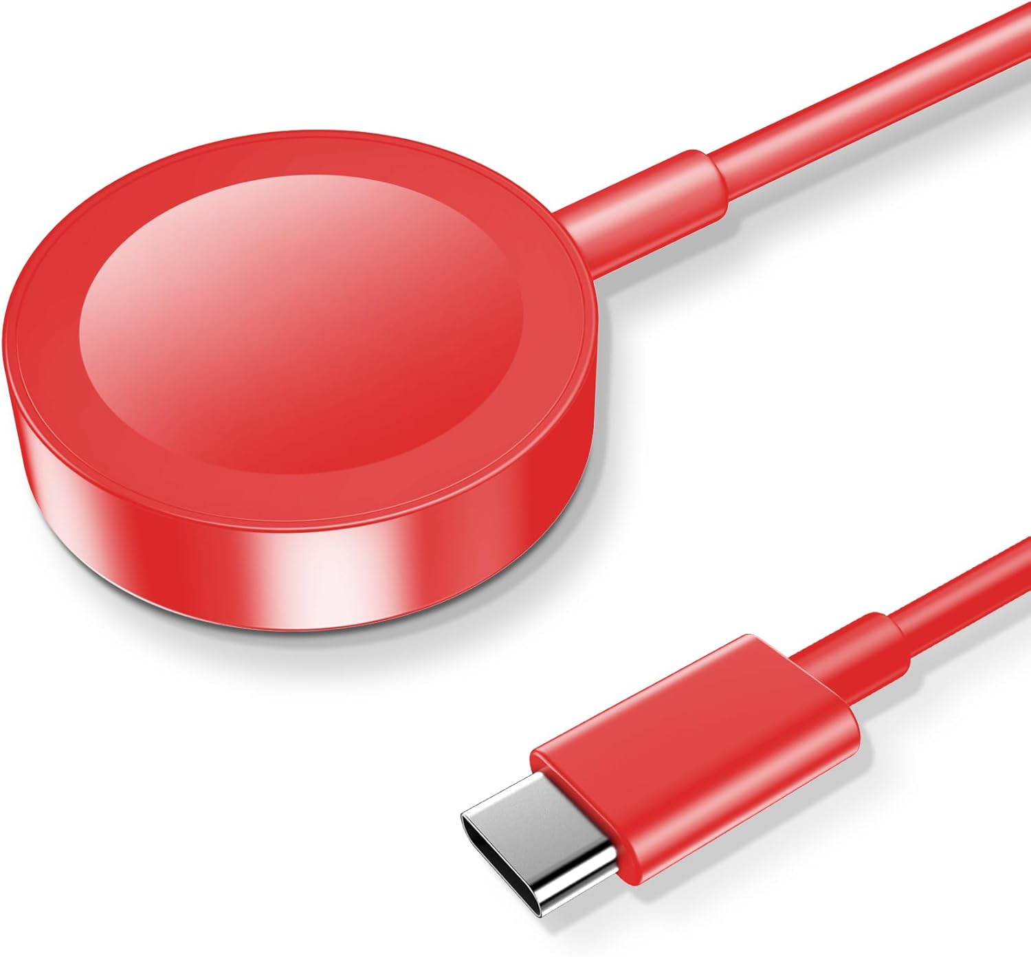 USB-C magnetic fast charger for Apple Watch with red design and 3.3ft cable for quick charging.