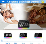Digital alarm clock for seniors and kids with adjustable brightness dimmer and multi-color display.