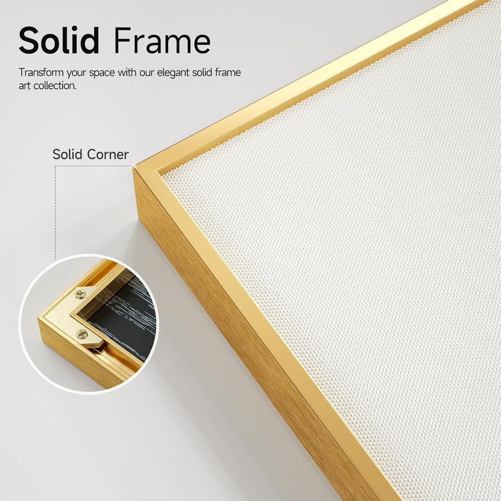 Solid frame detail of large gold tree of life wall art 30x60 framed canvas print.