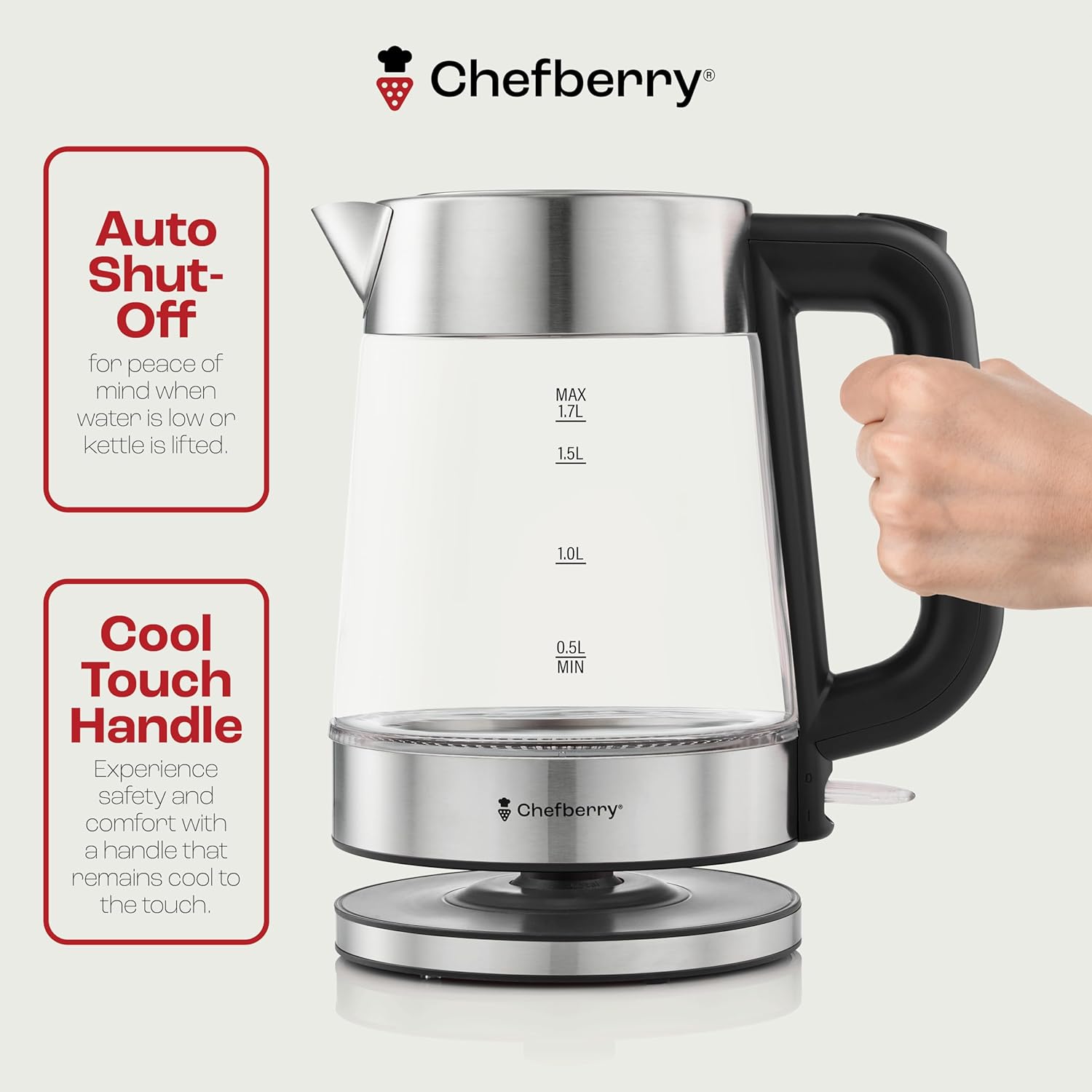 glass electric kettle BPA-free features auto shut-off and cool touch handle for safety and convenience.