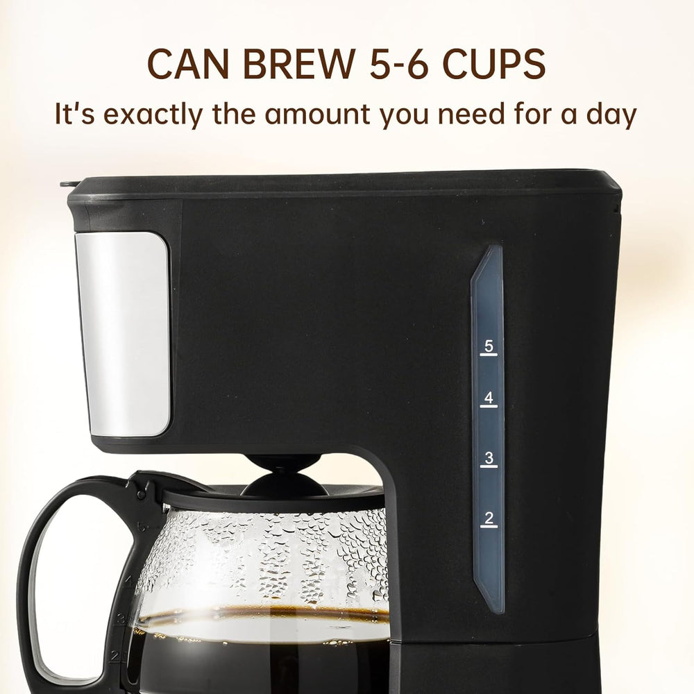 Programmable coffee maker with reusable filter can brew 5-6 cups for the perfect daily amount.