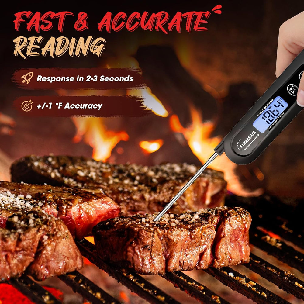 instant read meat thermometer for grilling measuring temperature of steak on a grill with fast and accurate reading