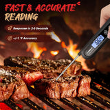instant read meat thermometer for grilling measuring temperature of steak on a grill with fast and accurate reading