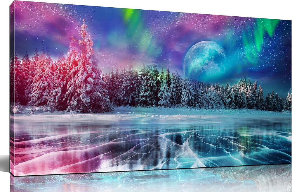 3 piece canvas wall art set featuring vibrant pink trees and moon, perfect for home decor.